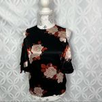 Ganni  Cold Shoulder Floral Satin Ruffle‎ Sleeve Blouse Size XS Photo 7