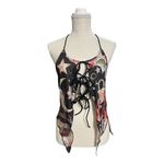 Romwe  Black Multicolor Moon Floral Print Halter Top Size L Lace Up Open Back Photo 1