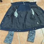 Free People  Black Distressed Denim Jacket with Knit Sleeves size M Photo 5
