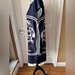 Chic Asymmetrical Navy Dress with Equestrian Design Blue Photo 2