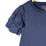 Gracia  Embroidered Ruffle Puff Short Sleeve Top Navy Size Small Photo 2