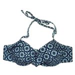 Aerie Navy Blue & Mint Green Floral Ruffle Push-up Bikini Top 36B Photo 0