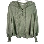 Blu Pepper  Light Matcha Green Metallic Polka Dot Henley Button Blouse Large L Photo 0