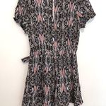 Lush Clothing LUSH Black Multi Paisley Floral Short Sleeve Boho Surplice / Faux Wrap Romper L Photo 8