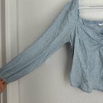 H&M light blue white floral puff long sleeve cropped blouse ruched size M Photo 1