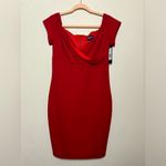 Bebe NWT  Lipstick Red Bodycon Cap Sleeve Wrap Front Stretch Sheath Dress 12 Photo 1