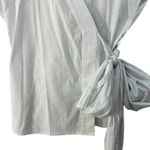Ann Taylor sleeveless pinstripe wrap side tie blouse Sz 12 Cotton Blend Stretch Photo 2