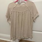 Entro  Beige Fringed Short Sleeve Top Photo 5