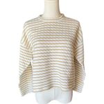 J.Crew - Beige and Cream Preppy Striped Reversible Quilted Pullover Sz M Photo 2