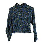 ZARA Blue Multicolor Floral Long Ruched Sleeve Mock Neck Blouse Women Sz S Photo 0