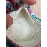 NEW Handmade Knit Slippers Pom Pom Striped Pink Green White Cozy House Shoes 9" Size 7 Photo 5