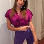 ZARA Womens Knotted Satin Effect Cropped Blouse in Purple Size S NWT Photo 1