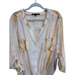 Harvé Benard Harve Benard White Orange Striped Gold Geo Tie Hem Long Sleeve Blouse Size 3X Photo 1