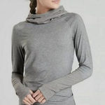 Athleta  Essence Grey High Neck Pullover XS Thumb Holes Pocket Athleisure Hoodie Photo 0