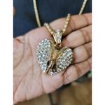 Women's Gold Heart Pendant Necklace With Rhinestones And Lobster Clasp Chain Photo 3