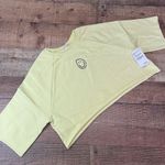 BP | NEW Yellow Smiley Face Fleece Cropped Short Sleeve Sweatshirt Sz S Photo 1