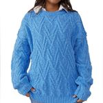 Free People NEW  Isla Cable Knit Oversized Sweater, Marine Blue Size L Photo 1
