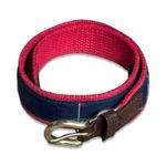 Vintage Made In USA Needlepoint Golf Belt Small Navy Blue Cherry Red Preppy Photo 1