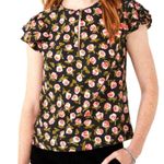 Kate Spade New York medium ditsy rosed flutter sleeve keyhole top TB2 2893 Black Photo 0