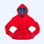 American Eagle Y2K Embroidered Faux Fur Sherpa Lined Zip Up Hoodie Jacket Long Sleeve Red Size L Photo 0