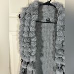 Anthropologie Roffe Gray Knit Vest with Soft Faux Fur Trim, button accents Photo 2