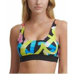 DKNY Women's Black Graffiti Scoop Neck Swimsuit Top Bralette Size M Logo New Photo 1