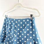 AQUA Polka Dot Ruffle Hem Flutter Denim Shorts Blue White Medium Photo 6
