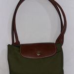 Longchamp Le Pliage Green Leather Canvas Gorpcore Designer Tote Shopping Bag Photo 0