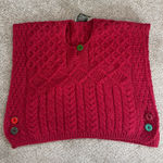 Blarney Woollen Mills 100% Merino Wool Made in Ireland Cable Knit Poncho Sweater Red Size M Photo 0