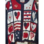 Heirloom Collectibles Patriotic Cardigan Sweater Stars Stripes Hearts Large 2002 Photo 8