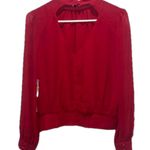 1. State New  top red long sleeved blouse button mock neck open back sheer bodice Photo 0