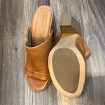 Gentle Souls Kenneth Cole Leather Open Toe Chunky Wooden Heel Mule Serella Brown Photo 4