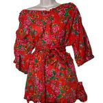 RHODE Resort red floral mini cotton dress with braided tie belt sz XS/S Photo 0
