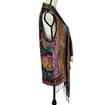 ANU Medium Artsy Vest Jacket Floral Reversible Draped Fringe Open Front Boho New Brown Photo 4