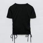 ZARA  ruched ribbed t-shirt black, Size Small Photo 1