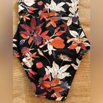 Black Mauve Crm Floral One Piece Swimsuit zip front full coverage summer beach Size 4 Photo 9