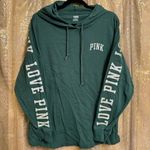 PINK - Victoria's Secret  Hooded Dark Green Silver Glitter‎ Logo Shirt Medium Photo 0