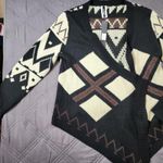 West 36th Black White Fair Isle Argyle Waterfall Cardigan Sweater M/L Western Red Size M Photo 2