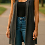 LuLaRoe  Womens Vest Sz S Joy Long Solid‎ Gray Grey Ribbed Duster Photo 0