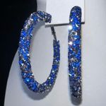 Blue and Silver Chunky Sparkle Hoop Earrings Photo 2