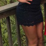 Macy's Dark Lace Blue Homecoming Dress Photo 2