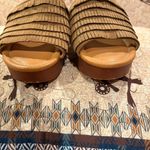 Cato C est 1946 Comfort Suede Look Fringe Wood 2 Inch Heel Slides 9M Brown Size 9 Photo 4