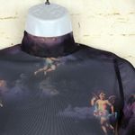 Motel Crop Top Womens XXS Black Lara Mesh Cherub Angels Print Mock Neck LS 90s Photo 6