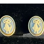 VTG Longcraft Dancing Girl Cameo French Style Earrings Screwback Coquette Blue Photo 0