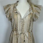 Oliphant Design 100% Cotton Gold Stripe Flutter Sleeve Dress Women’s Size Small Photo 2