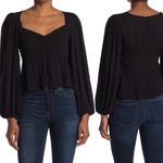 Revolve AFRM  Black Babydoll Top Long Sleeve Zip Up Zipper Sweetheart Neckline M Photo 1