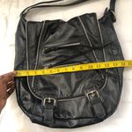 Unisex Grunge Gothic Punk Black leather crossbody shoulder messenger bag purse silver hardware multiple zippers & pockets Can also be a school bag as it can fit multiple books, tablets, laptop computer Photo 5