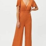 MINKPINK Allison + UO Orange Allison Wide Leg Ribbed Deep Plunge Backless Jumpsuit Photo 0