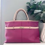 Tommy Hilfiger  Leather Purse Magenta Cranberry Tan Double Handle Bag Photo 0
