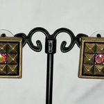 Chico's Pyramid Rhinestone Studded Square Stud Gold Tone Earrings Pierced Pair Photo 0